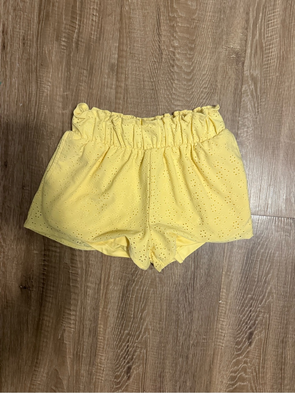 Celebrity Pink Yellow Eyelet High-Waist Shorts